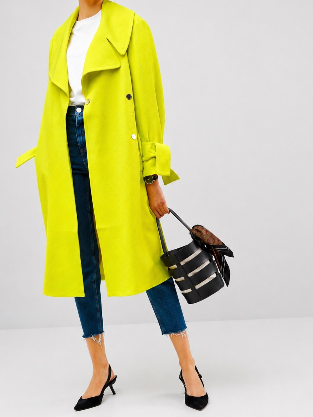 NWT ASOS Belted Coat in Bright Neon Yellow